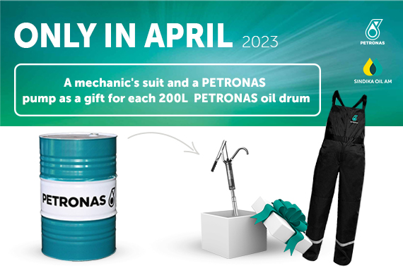 With the purchase of a PETRONAS oil drum - a mechanic's suit and a pump as a gift!